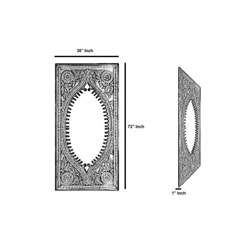 Jodhpur Carved Wooden Frame Wall Mirror, Natural Line Drawing 