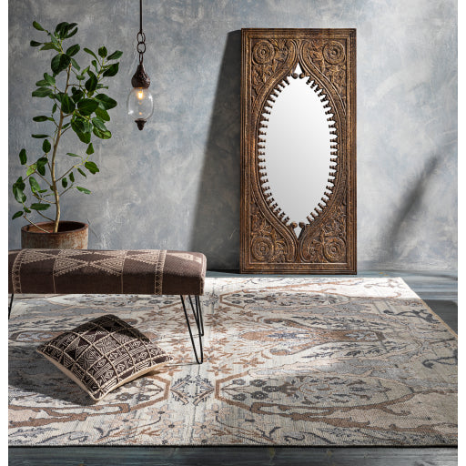 Jodhpur Carved Wooden Frame Wall Mirror, Natural Front 