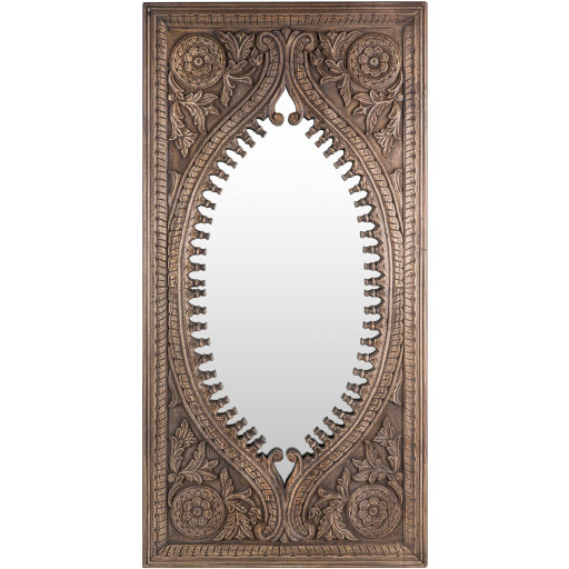 Jodhpur Carved Wooden Frame Wall Mirror, Natural Front 2 