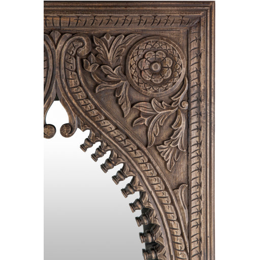 Jodhpur Carved Wooden Frame Wall Mirror, Natural Corner Detail 