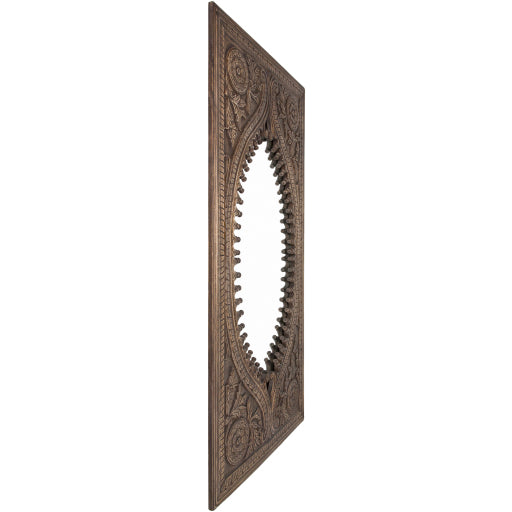 Jodhpur Carved Wooden Frame Wall Mirror, Natural Profile Detail 