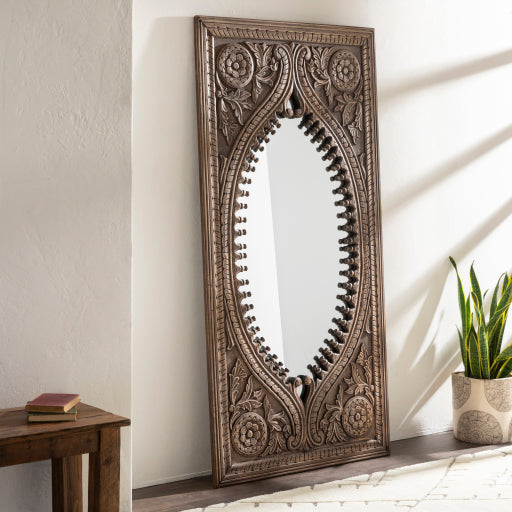 Jodhpur Carved Wooden Frame Wall Mirror, Natural Style Shot 