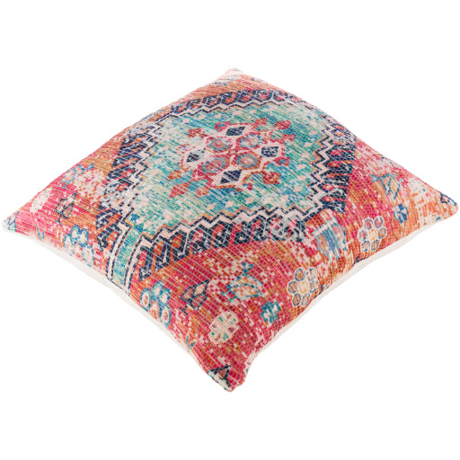 Devonshire Floor Pillow, Red, Aqua, Blue, Rose, Burnt Orange, Pale Pink, Back: Beigephoto 2 DVS010-2626D