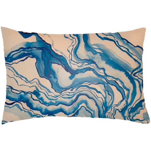 watercolor marble lumbar pillow navy tan blue gray denim WCM001-2020