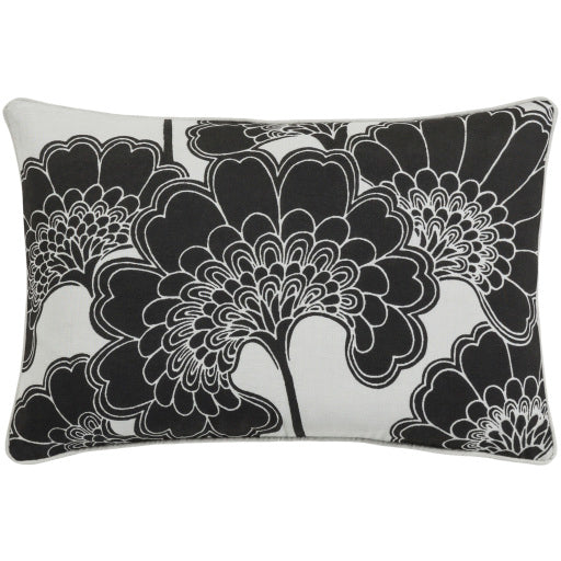 japanese floral lumbar pillow black off white RJA002-1818D