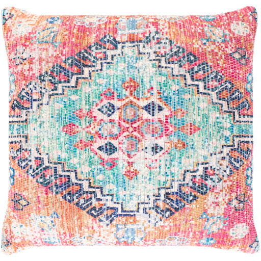 Devonshire Floor Pillow, Red, Aqua, Blue, Rose, Burnt Orange, Pale Pink, Back: Beige DVS010-2626