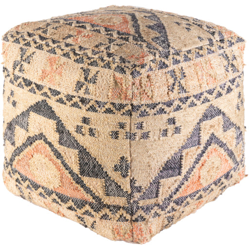 luanda handwoven boho cube pouf tan orange LUPF004-181818