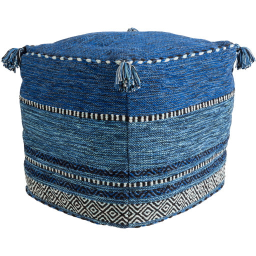 trenza contemporary woven pouf with tassels dark blue TZPF001-181818