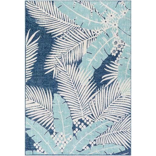 bodrum palm leaves area rug multicolor dark blue aqua gray beige pale blue