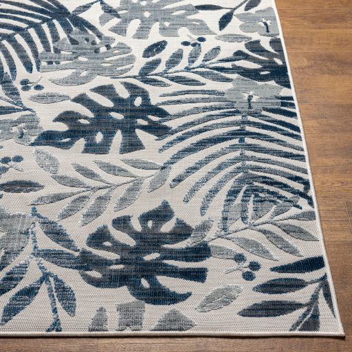 cabo palm leaves area rug multicolor off white dark blue black gray blue front CBO2306-2773