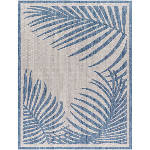 long beach palm leaves area rug blue biege