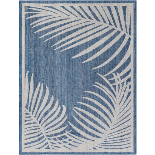 long beach palm leaves area rug blue biege 1