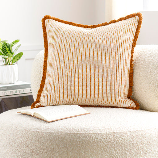 cotton fringe accent pillow tan light beige CTF001-2020D