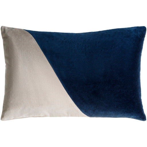 cotton velvet accent pillow light beige navy 3 CV066-1818D