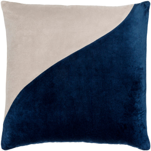 cotton velvet accent pillow light beige navy 3 CV066-1818