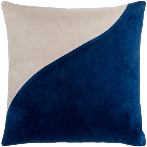 cotton velvet accent pillow light beige navy 2 CV068-2020