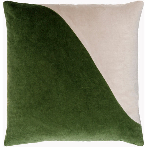 cotton velvet accent pillow light beige medium green 1 CV072-1818D