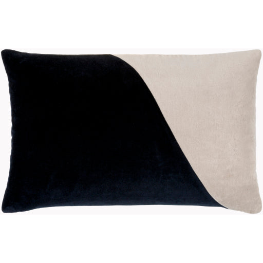 cotton velvet accent pillow light beige black CV074-1818D