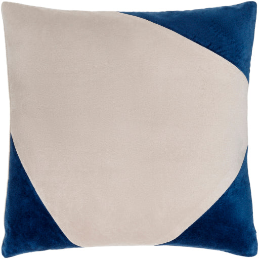 cotton velvet accent pillow light beige navy CV077-1818P