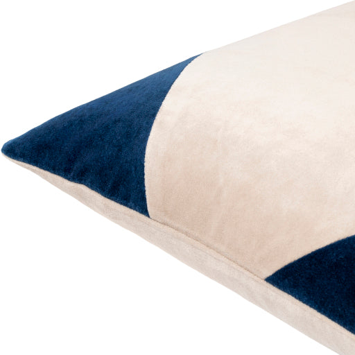 cotton velvet accent pillow light beige navy CV077-2020