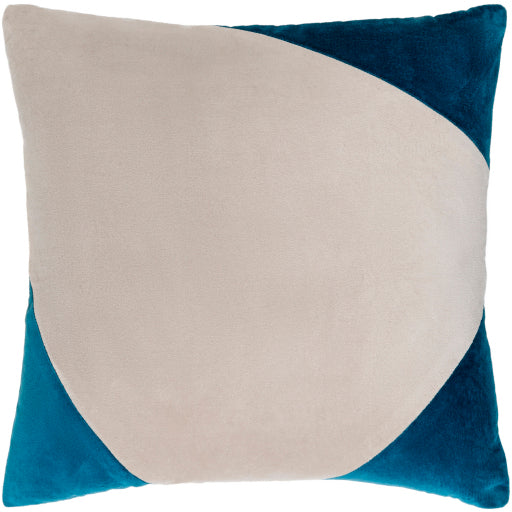 cotton velvet accent pillow light beige deep teal CV079-1818