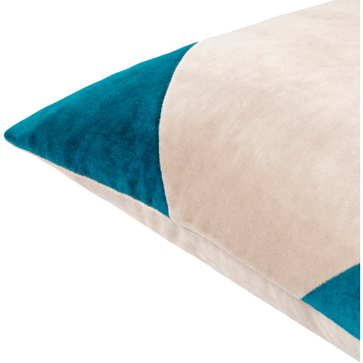 cotton velvet accent pillow light beige deep teal CV079-1818D