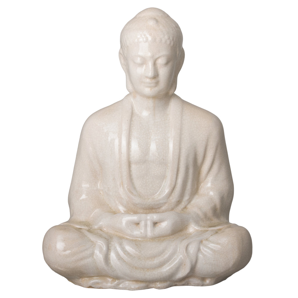 Meditating Buddha - White Crackle, Large 12958CR