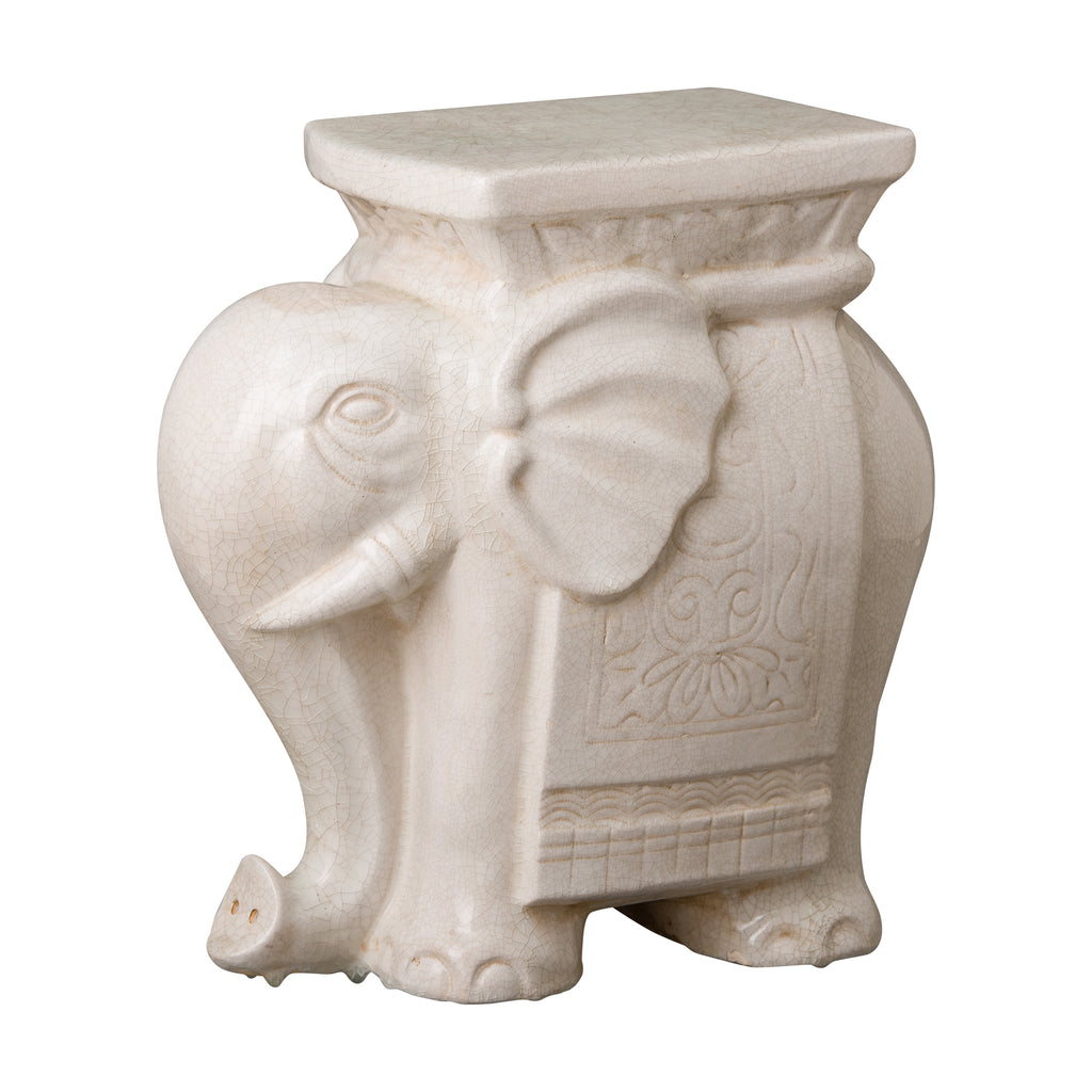 Elephant Stool in White Crackle 10061CR