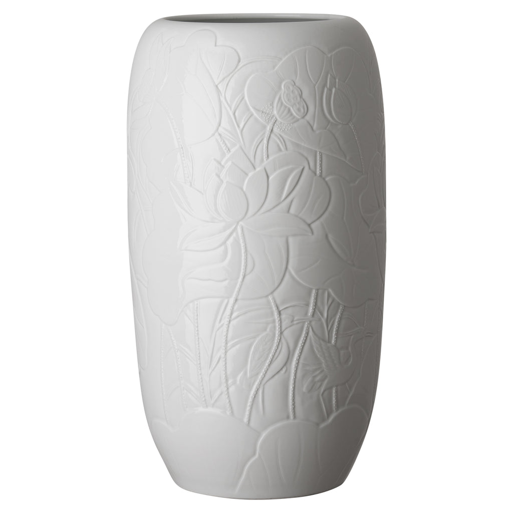 Lotus Engrave Large Vase - White 4023WT