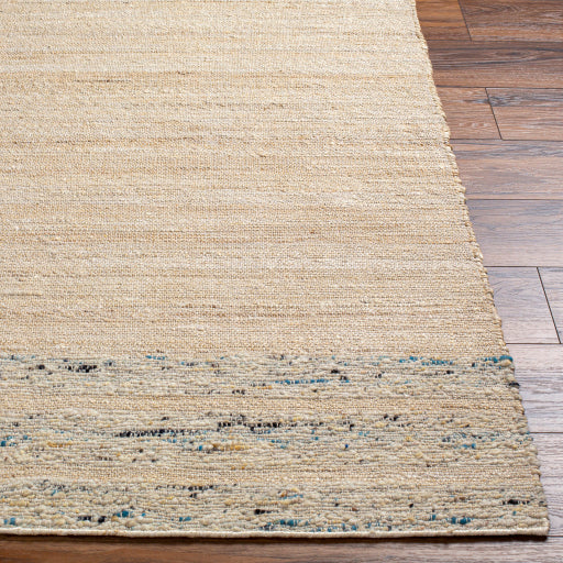 geneva jute wool handwoven area rug beige with light tan turquoise black front GNV2302-810