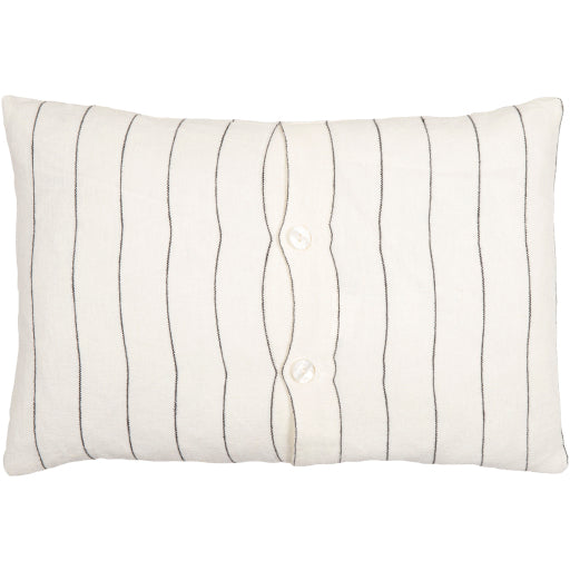 linen stripe buttoned accent pillow white black LNB001-1818P