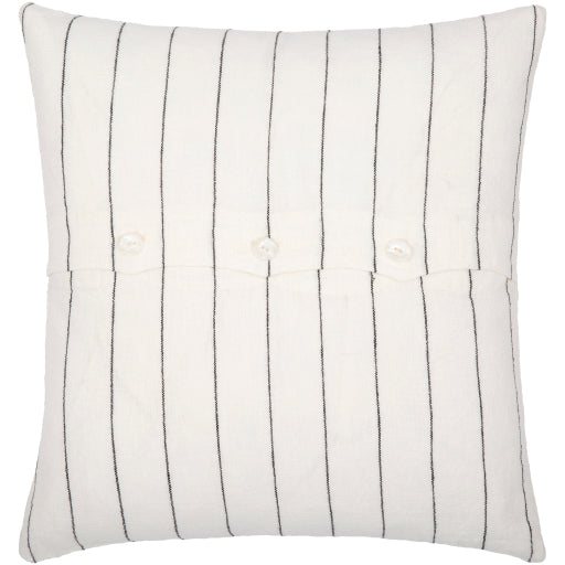 linen stripe buttoned accent pillow white black LNB001-2020P