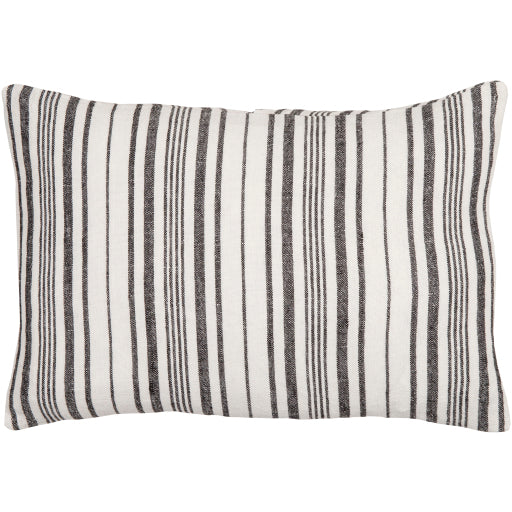 linen stripe buttoned accent pillow cream black LNB002-1818D