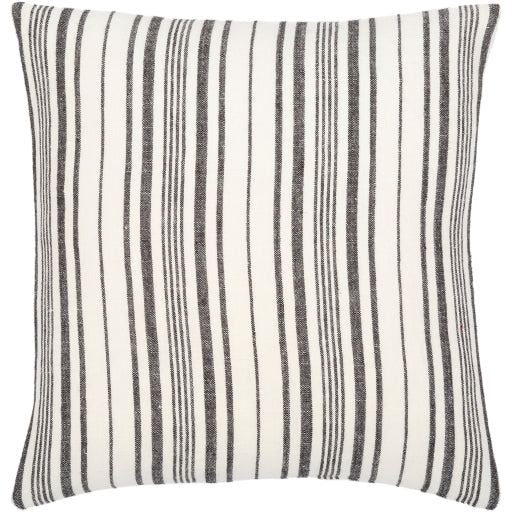 linen stripe buttoned accent pillow cream black LNB002-1818