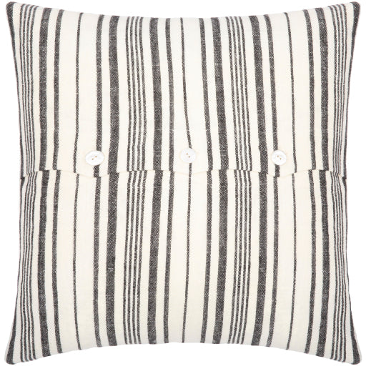 linen stripe buttoned accent pillow cream black LNB002-2222