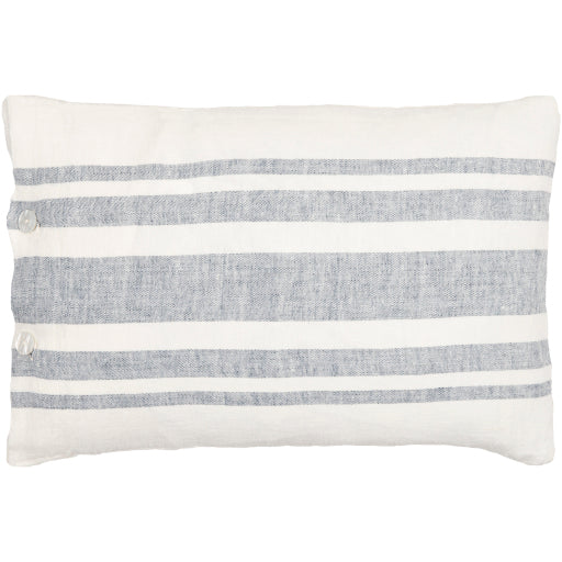 linen stripe buttoned accent pillow cream blue 1 LNB003-1818D