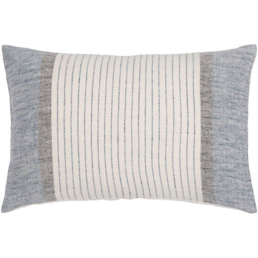 linen stripe buttoned accent pillow cream blue LNB004-2020D