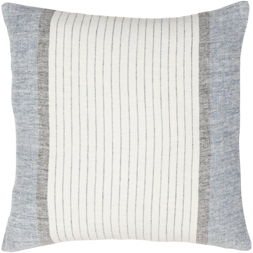 linen stripe buttoned accent pillow cream blue LNB004-2020