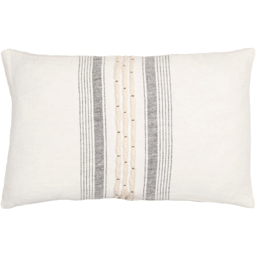 linen stripe embellished accent pillow cream black LSP001-1818D