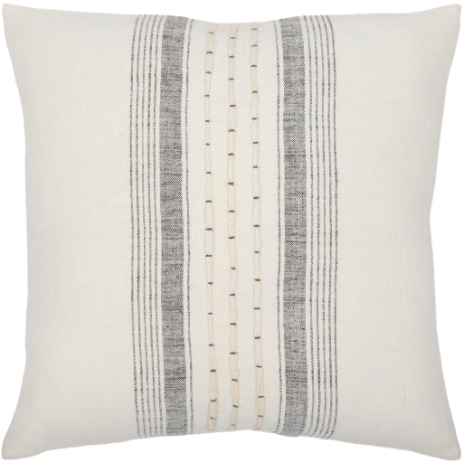 linen stripe embellished accent pillow cream black LSP001-1818