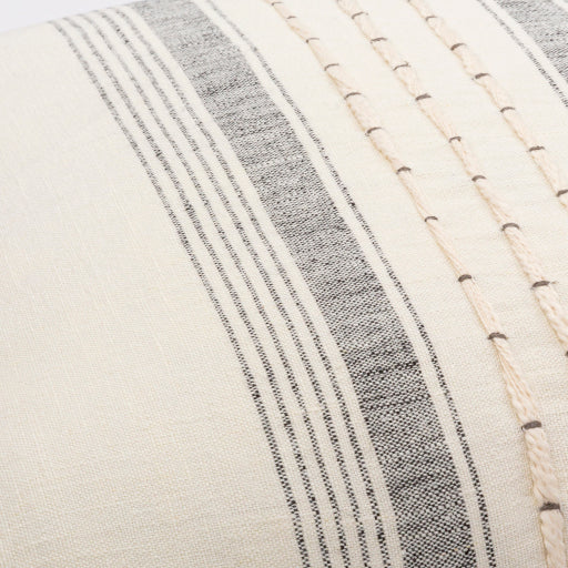 linen stripe embellished accent pillow cream black 