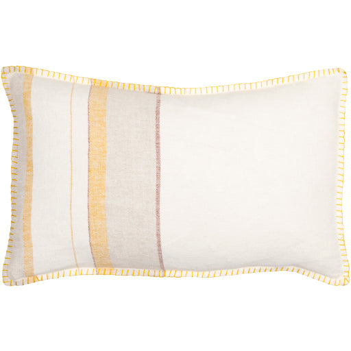 linen stripe embellished accent pillow cream mustard yellow medium gray brick red LSP002-1818D