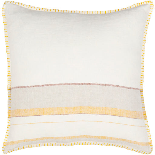 linen stripe embellished accent pillow cream mustard yellow medium gray brick red LSP002-1818