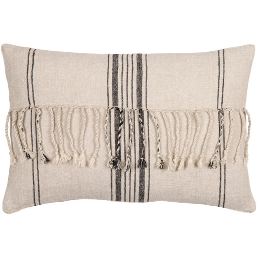 linen stripe embellished accent pillow light beige black LSP003-1818D