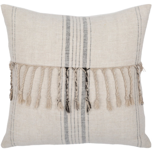 linen stripe embellished accent pillow light beige black LSP003-1818