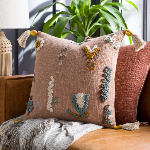 mystic accent pillow dusty pink denim mustard charcoal cream 