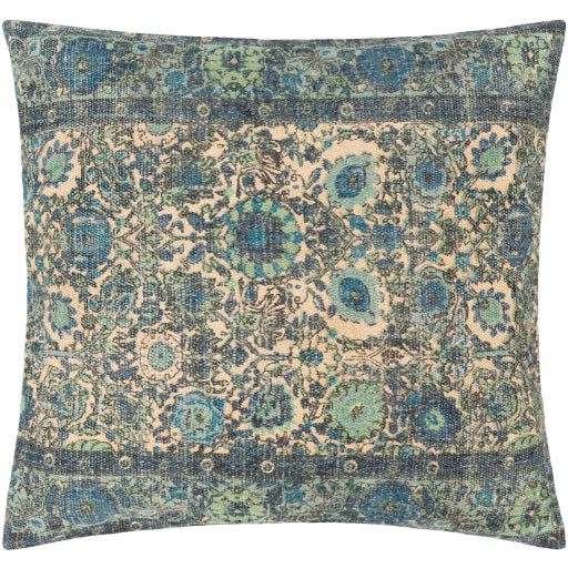 Shadi Floor Pillow, Seafoam, Tan, Aqua, Navy, Charcoal Detail. SD004-2020P