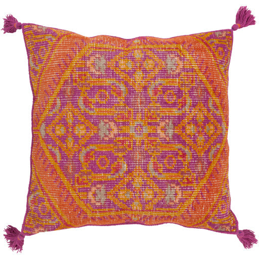 Zahra Floor Pillow, Burnt Orange, Pink, Mustard, Medium Green Top Detail. ZP003-3030P