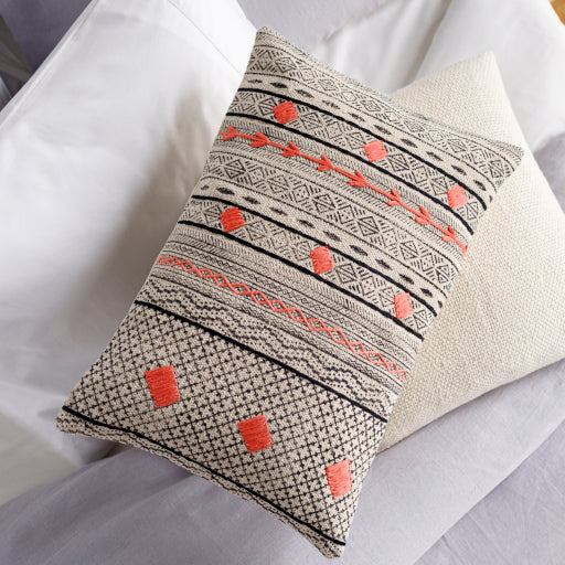 zoya lumbar pillow light beige black dusty coral denim ZYA001-1624P